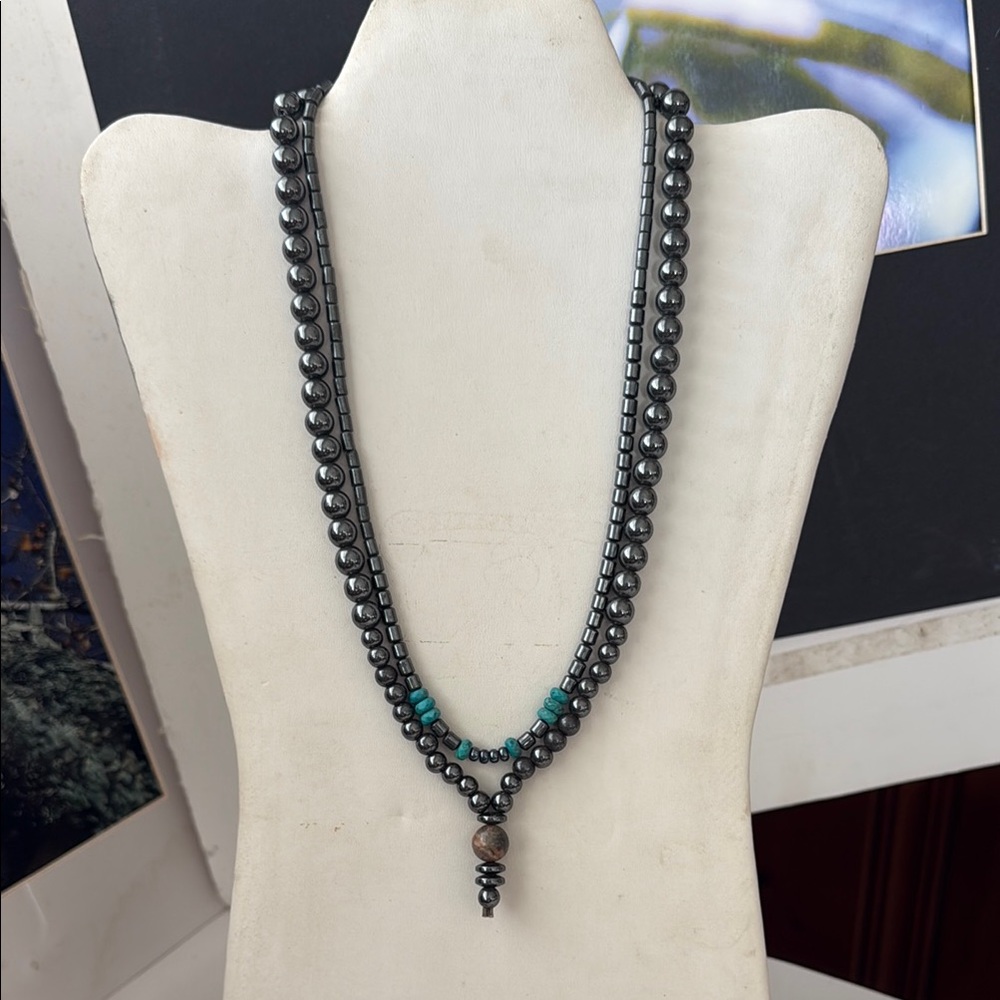 Hematite and Turquoise Beaded Necklaces